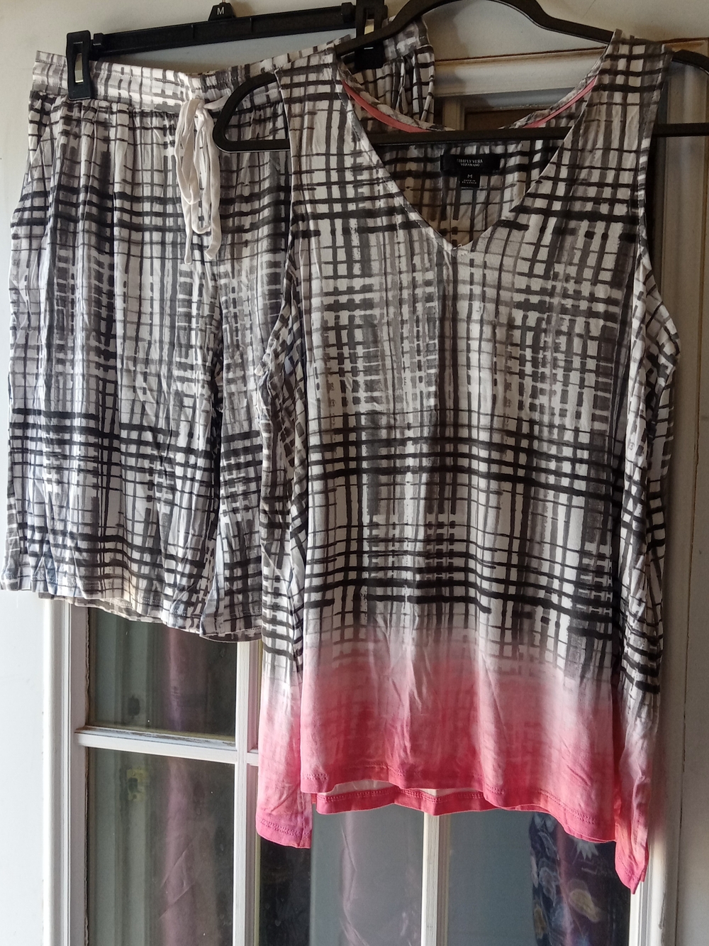 Simply Vera Vera Wang Gray Plaid Tank and Short Pajama Set with Pink Ombre NWOT